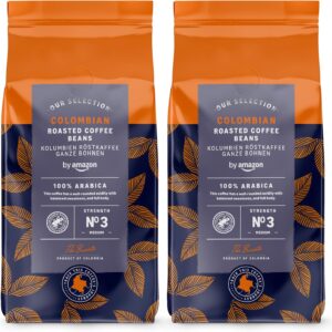 By Amazon Café Colombiano en Grano, 100% Arábica, Tueste Medio, 1Kg (2 paquetes de 500g), Certificado Rainforest Alliance