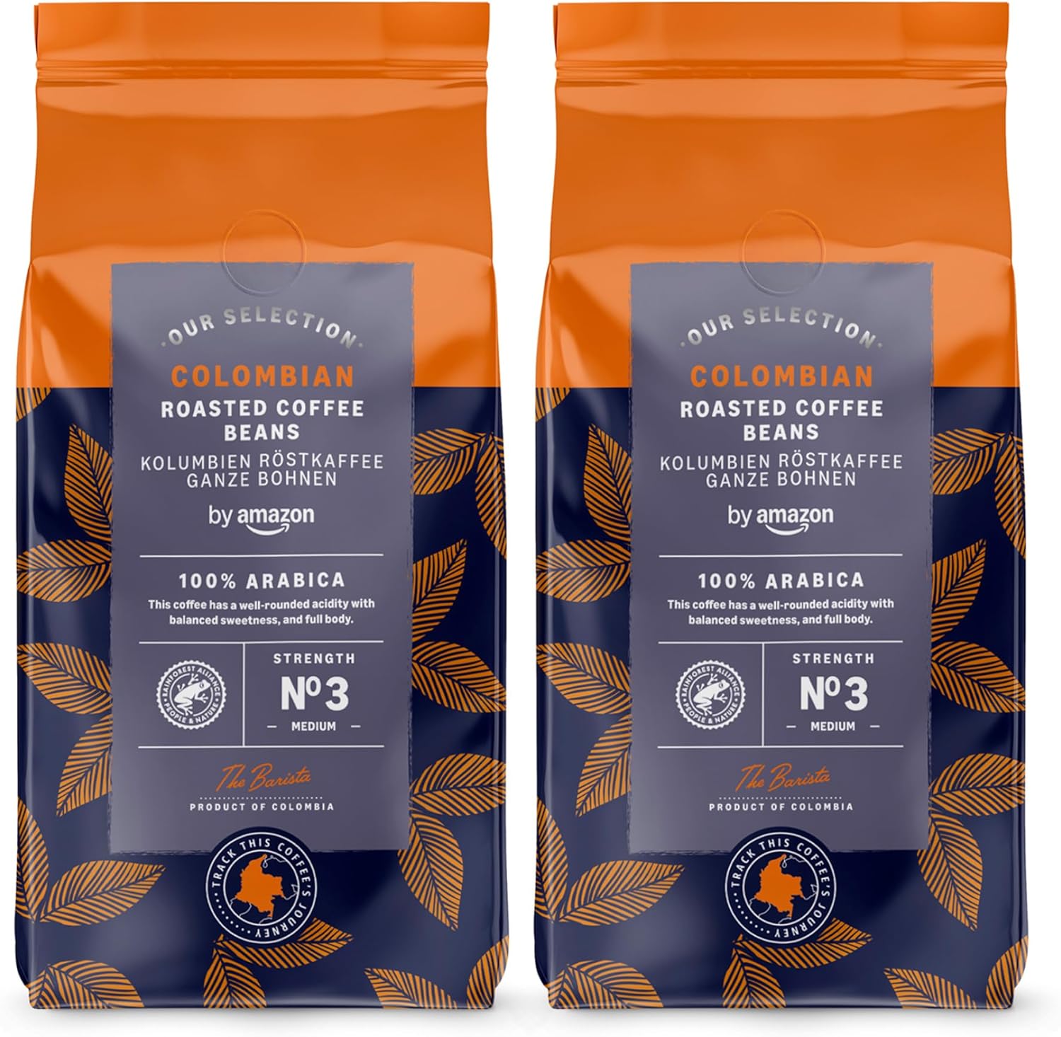 By Amazon Café Colombiano en Grano, 100% Arábica, Tueste Medio, 1Kg (2 paquetes de 500g), Certificado Rainforest Alliance - 1