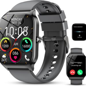 CASCHO Reloj Inteligente Hombre Mujer,1.85" HD Smartwatch con Llamadas y Voz de Al, Whatsapp Notificaciones,Smart Watch con Podómetro/Pulsómetro/SpO2/Monitor de Sueño,115+ Modos Deportes,IP68 Negro
