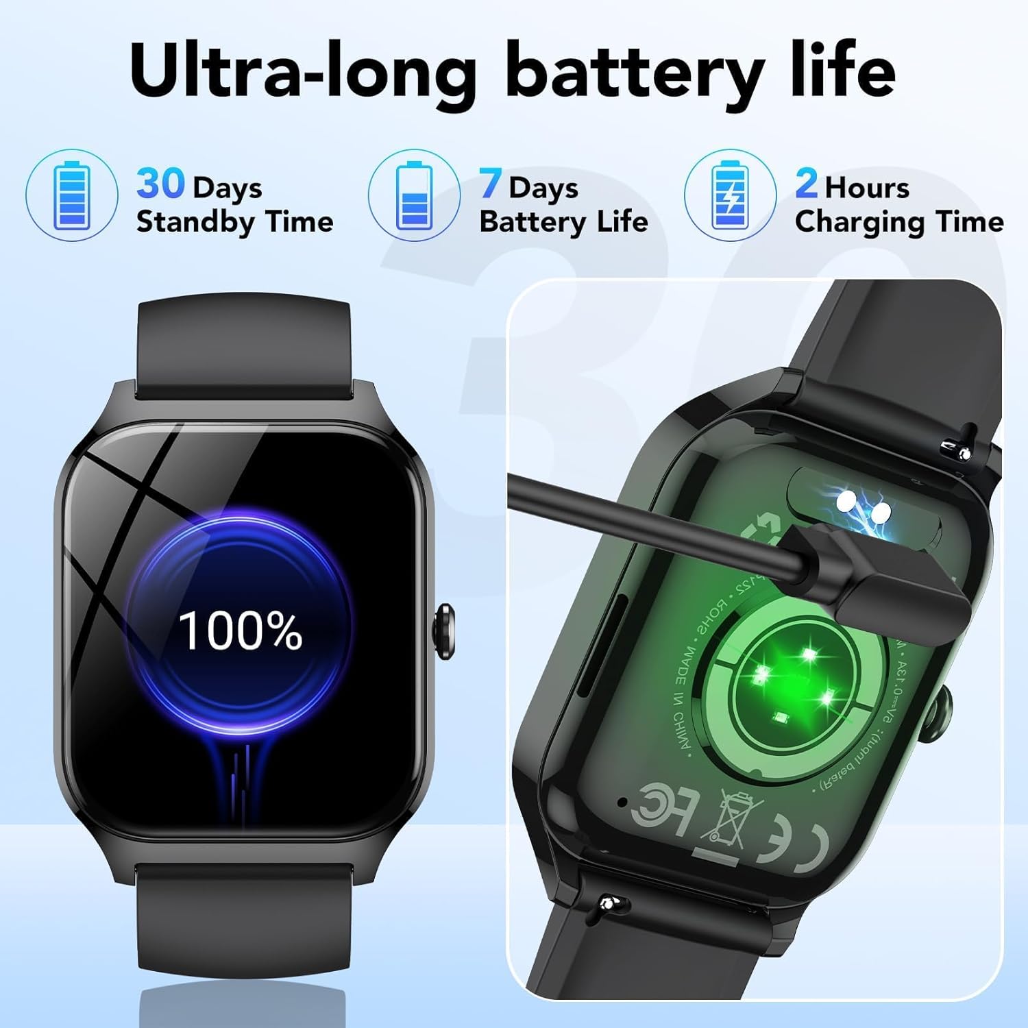 CASCHO Reloj Inteligente Hombre Mujer,1.85" HD Smartwatch con Llamadas y Voz de Al, Whatsapp Notificaciones,Smart Watch con Podómetro/Pulsómetro/SpO2/Monitor de Sueño,115+ Modos Deportes,IP68 Negro - 6