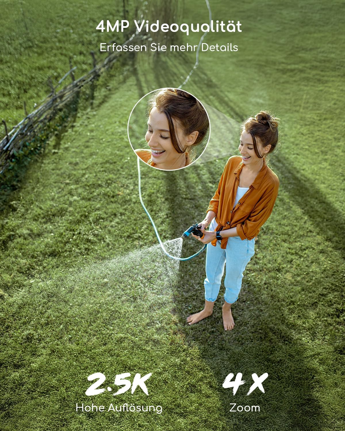 COOAU 4MP Kit de cámara vigilancia WiFi Exterior bateria con Panel Solar, 2.5K QHD, cámara de Seguridad inalámbrica 4+1 con Memoria Local de 64 GB, 360°, visión Nocturna, PIR detección, Alexa - 4