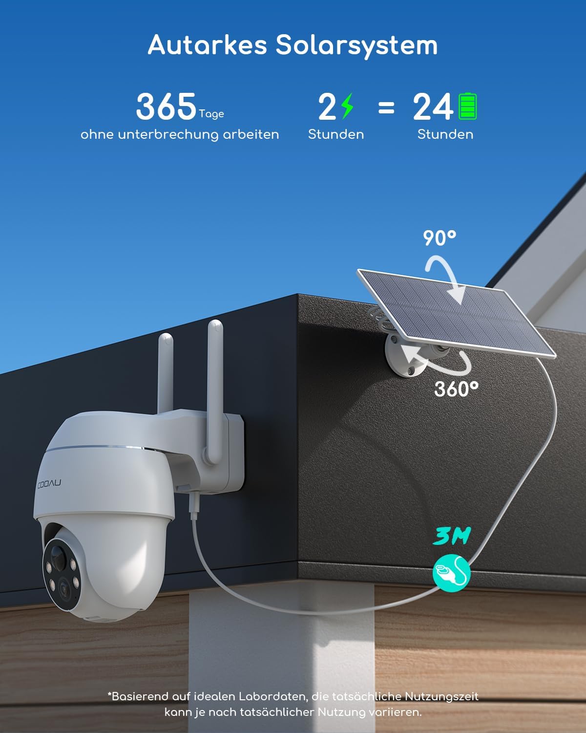 COOAU 4MP Kit de cámara vigilancia WiFi Exterior bateria con Panel Solar, 2.5K QHD, cámara de Seguridad inalámbrica 4+1 con Memoria Local de 64 GB, 360°, visión Nocturna, PIR detección, Alexa - 5