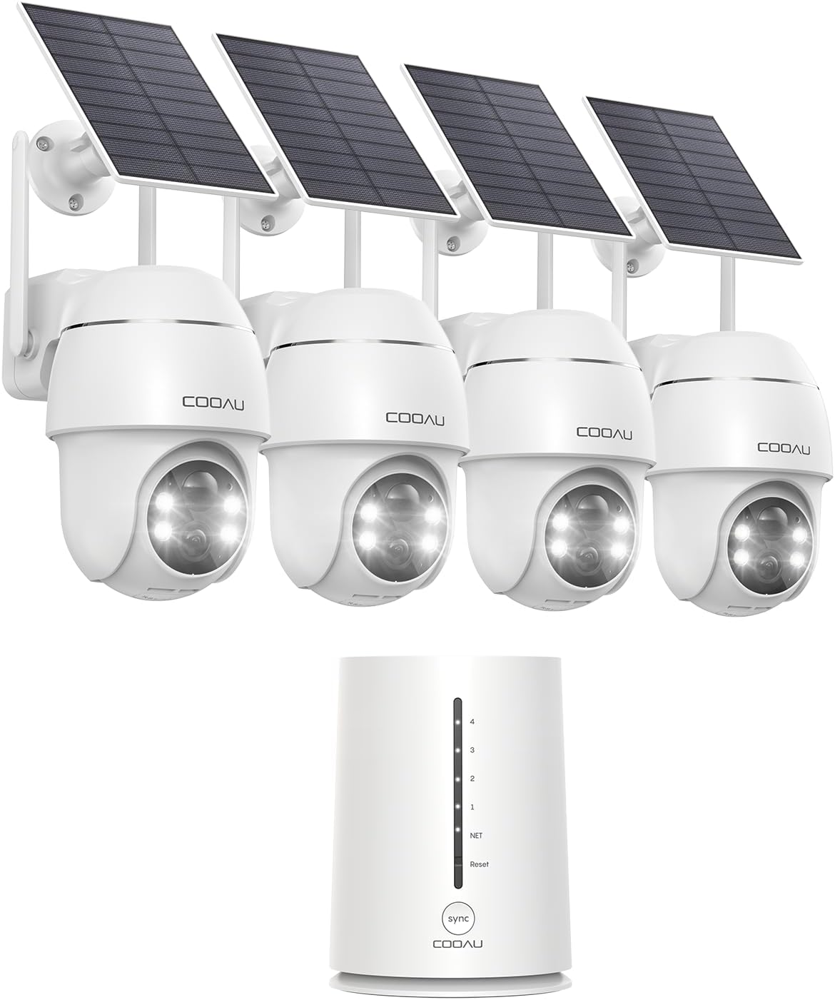 COOAU 4MP Kit de cámara vigilancia WiFi Exterior bateria con Panel Solar, 2.5K QHD, cámara de Seguridad inalámbrica 4+1 con Memoria Local de 64 GB, 360°, visión Nocturna, PIR detección, Alexa - 1