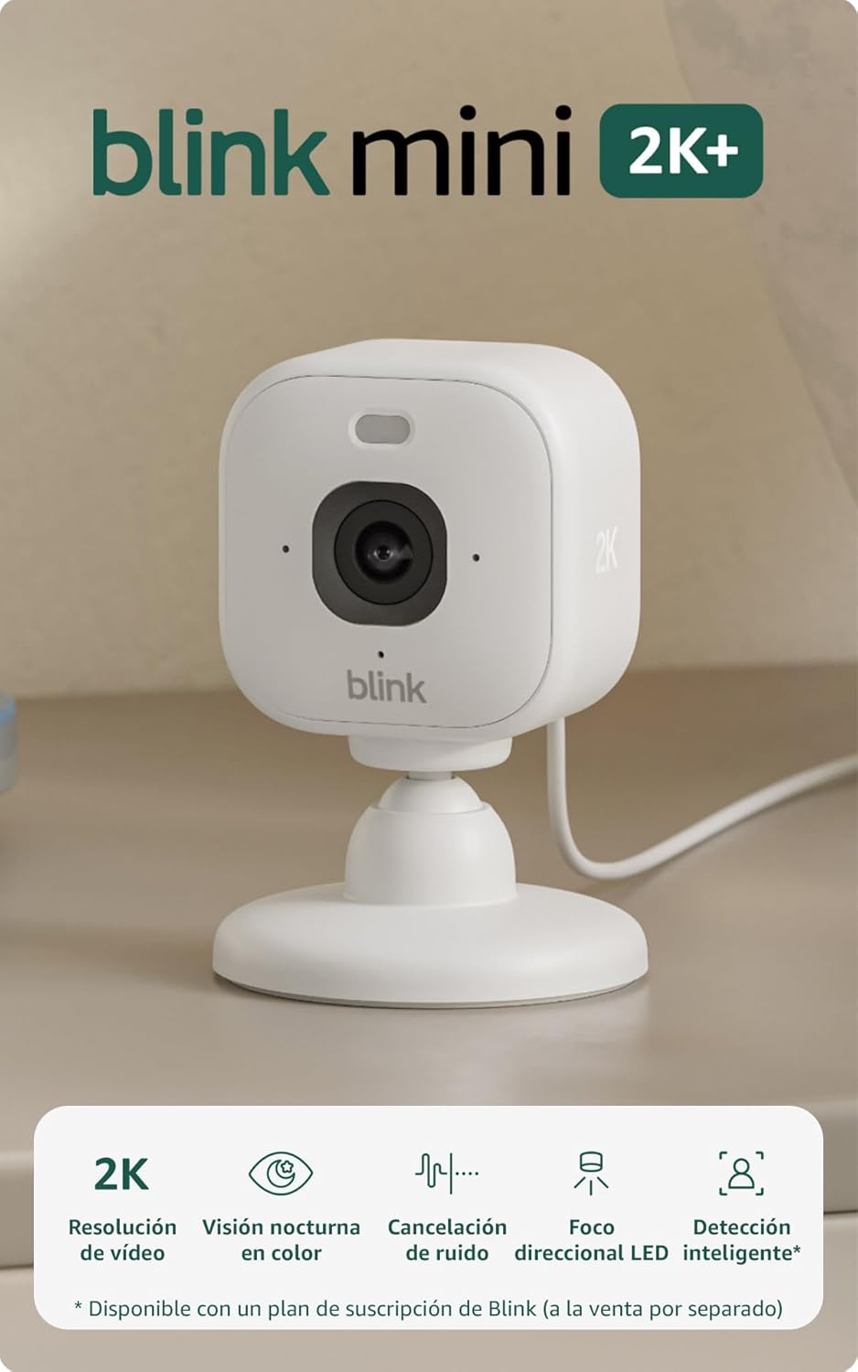 Cámara Mini 2K+ Blink (última generación) | Cámara de seguridad doméstica con enchufe, resolución de vídeo 2K, zoom de 4 aumentos, visión nocturna en color | Compatible con Alexa | 2 cámaras - Blanco - 1