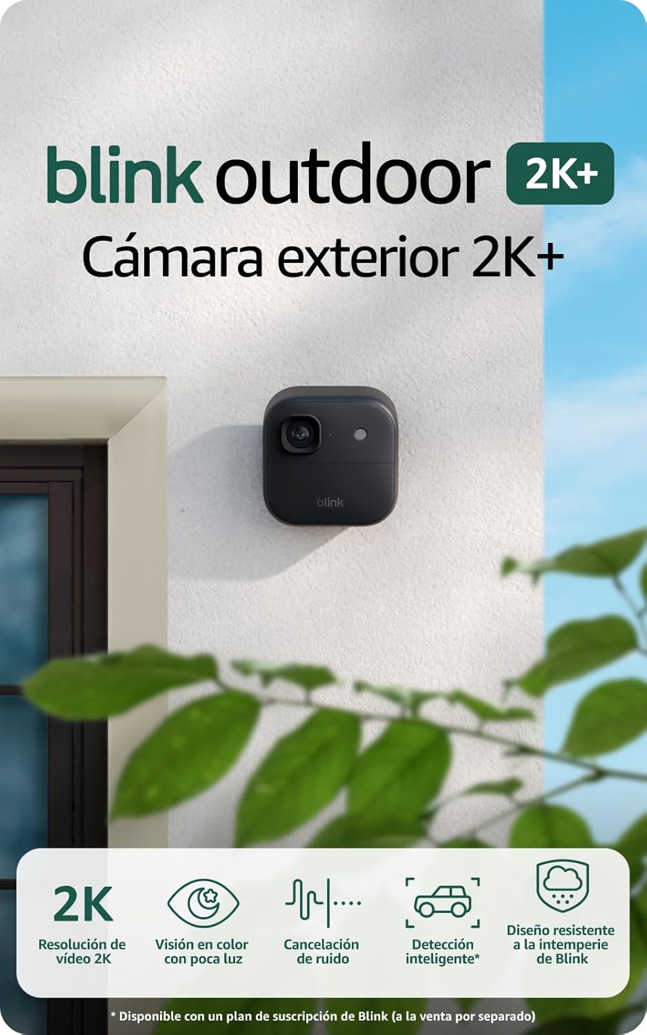 Cámara exterior 2K+ Blink (última generación) — cámara de seguridad inteligente inalámbrica, resolución de vídeo 2K, módulo de sincronización básico Incluido: sistema de 1 cámara, Negro - 1