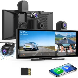 Carpuride W125S Carplay Pantalla con 3 Canales Tablero Cámara, 4K Frontal &1080P Trasera Cámara, Inalámbrico Carplay y Android Auto, 11,26" HD Táctil Pantalla, Grabación en Bucle, Bluetooth.