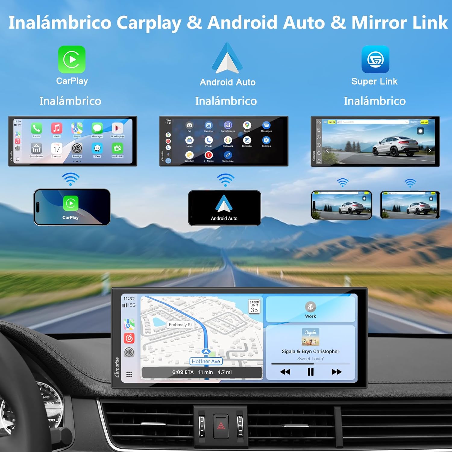 Carpuride W125S Carplay Pantalla con 3 Canales Tablero Cámara, 4K Frontal &1080P Trasera Cámara, Inalámbrico Carplay y Android Auto, 11,26" HD Táctil Pantalla, Grabación en Bucle, Bluetooth. - 2