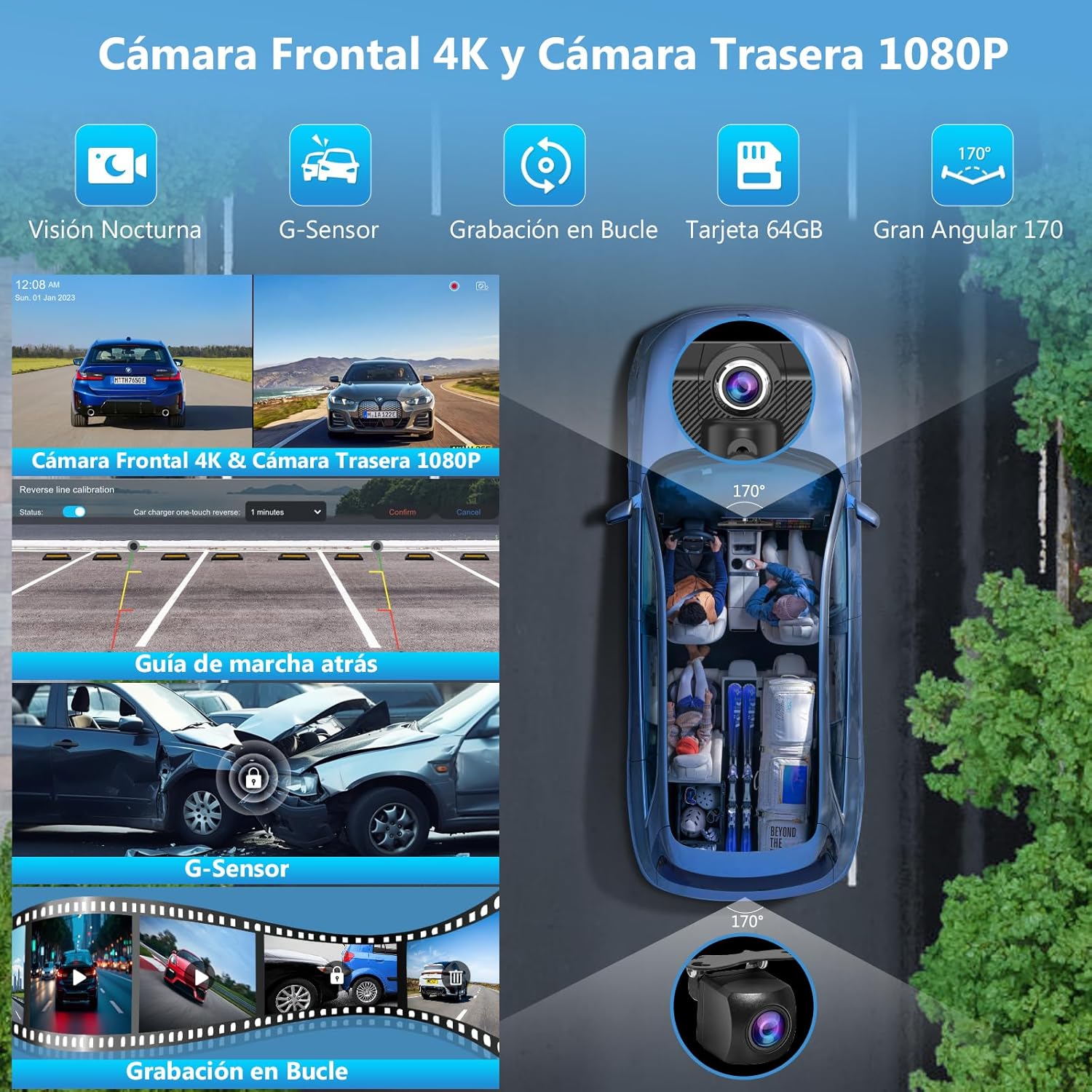 Carpuride W125S Carplay Pantalla con 3 Canales Tablero Cámara, 4K Frontal &1080P Trasera Cámara, Inalámbrico Carplay y Android Auto, 11,26" HD Táctil Pantalla, Grabación en Bucle, Bluetooth. - 4