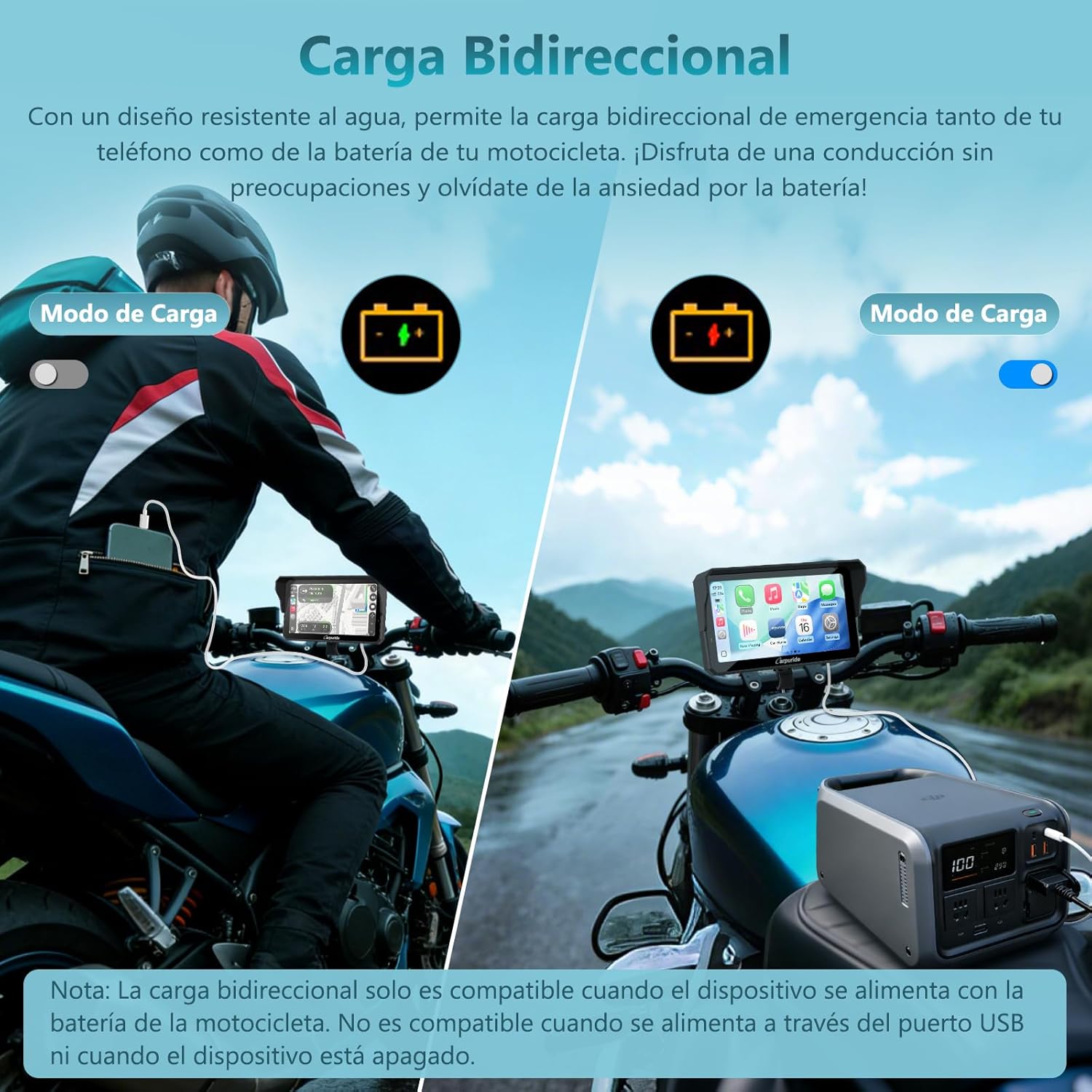 Carpuride W602S Pro Motocicleta Carplay Pantalla con BM05 para Conectar y Usar, Inalámbrico CarPlay y Android Auto, 6,25" Impermeable Táctil Pantalla, OTA, Dual Bluetooth, Intercom, Cable Controlador. - 3