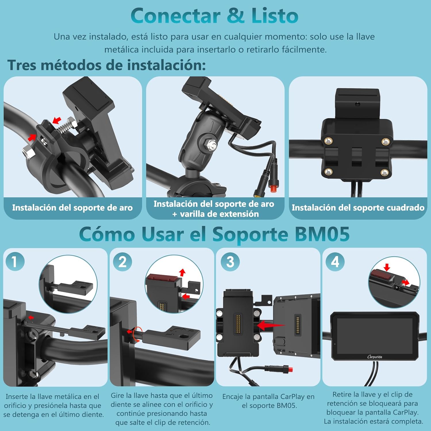 Carpuride W602S Pro Motocicleta Carplay Pantalla con BM05 para Conectar y Usar, Inalámbrico CarPlay y Android Auto, 6,25" Impermeable Táctil Pantalla, OTA, Dual Bluetooth, Intercom, Cable Controlador. - 4