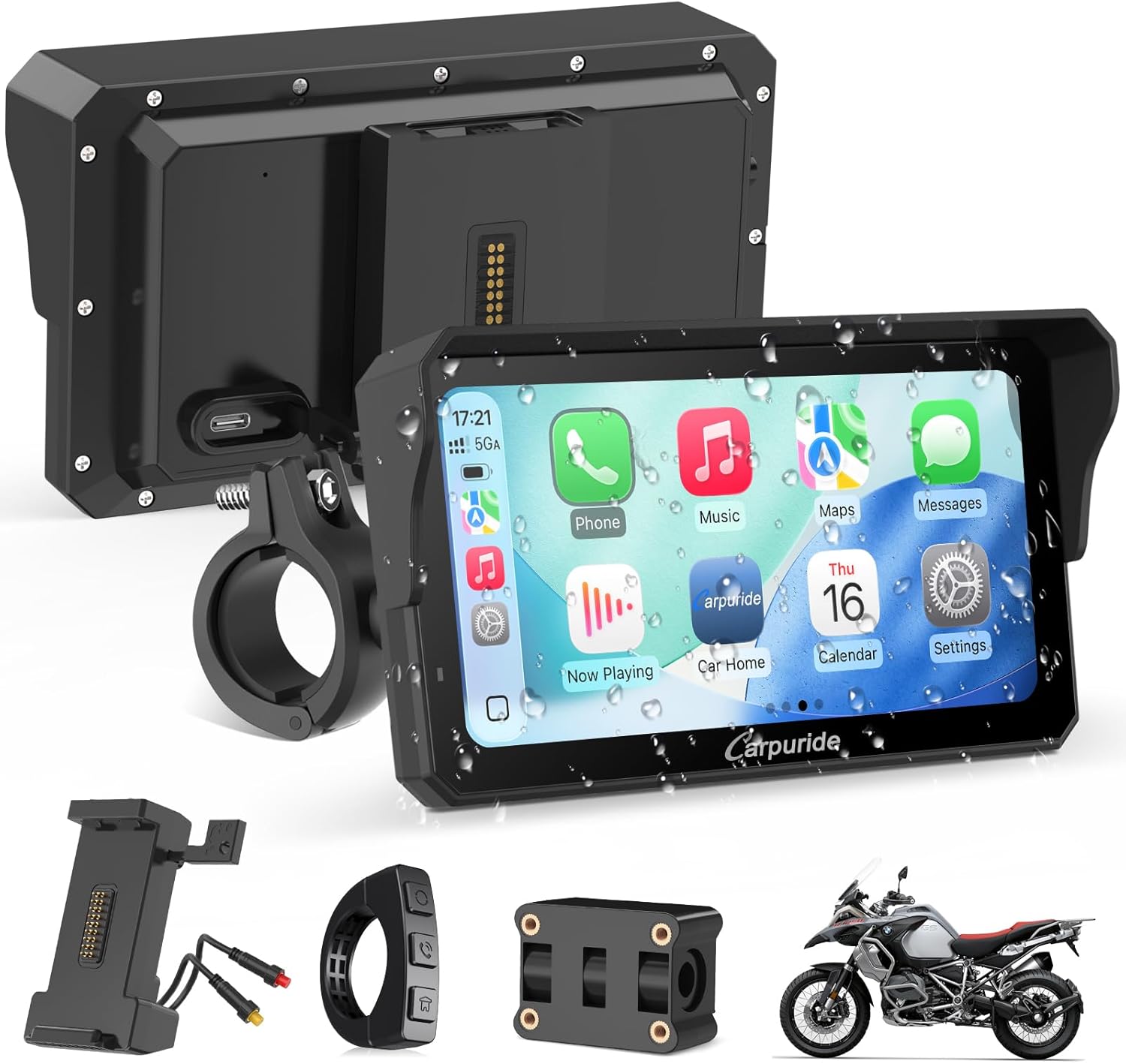 Carpuride W602S Pro Motocicleta Carplay Pantalla con BM05 para Conectar y Usar, Inalámbrico CarPlay y Android Auto, 6,25" Impermeable Táctil Pantalla, OTA, Dual Bluetooth, Intercom, Cable Controlador. - 1