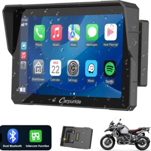 Carpuride W702B Pro Motocicleta Carplay Pantalla con Soporte para BMW Moto, Inalámbrico CarPlay y Android Auto, 7” Impermeable Táctil Pantalla, Dual Bluetooth, Intercomunicador Función, Navegación.