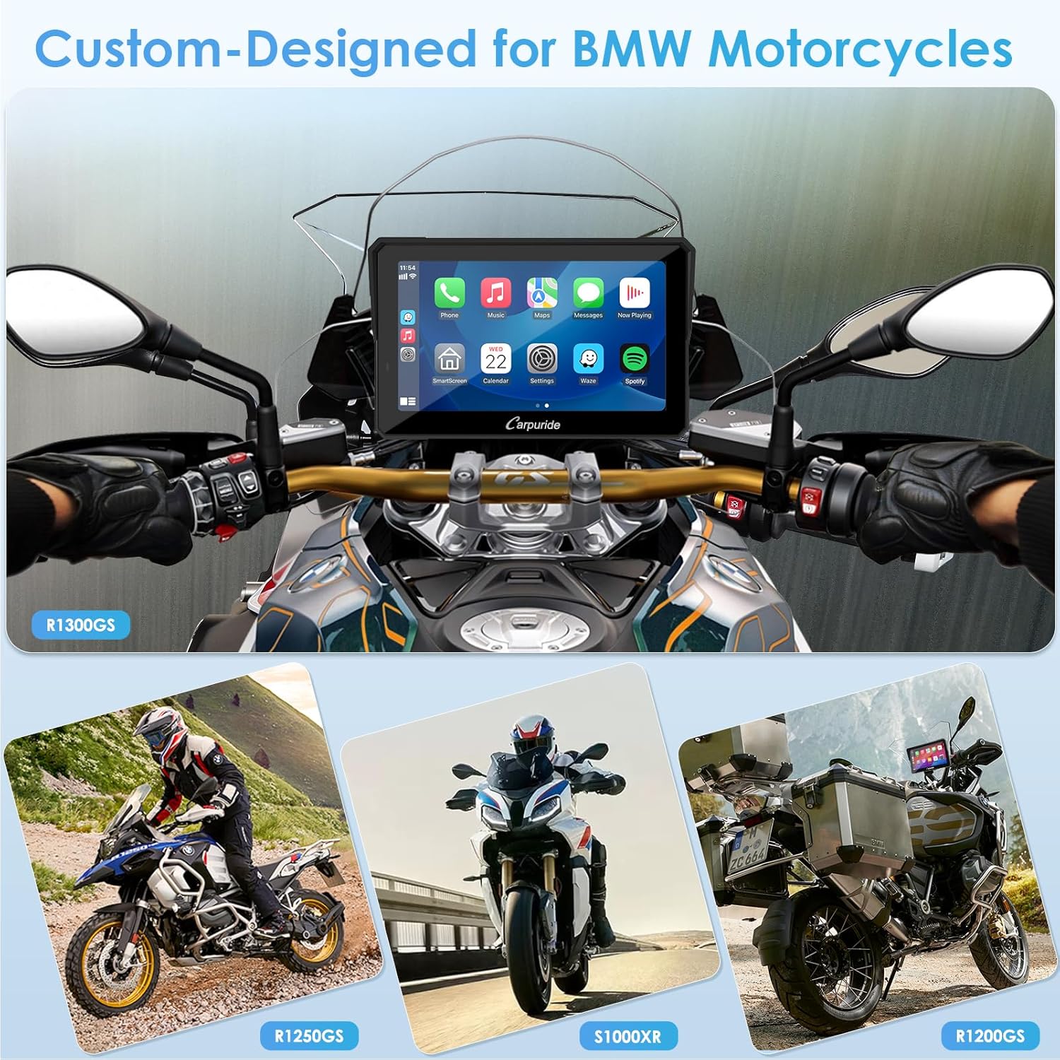 Carpuride W702B Pro Motocicleta Carplay Pantalla con Soporte para BMW Moto, Inalámbrico CarPlay y Android Auto, 7” Impermeable Táctil Pantalla, Dual Bluetooth, Intercomunicador Función, Navegación. - 2