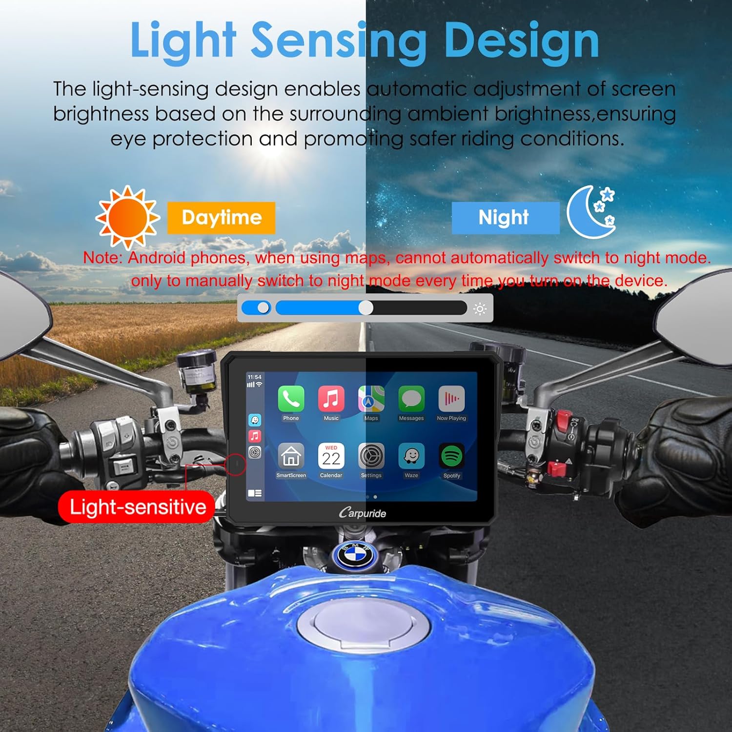 Carpuride W702B Pro Motocicleta Carplay Pantalla con Soporte para BMW Moto, Inalámbrico CarPlay y Android Auto, 7” Impermeable Táctil Pantalla, Dual Bluetooth, Intercomunicador Función, Navegación. - 5