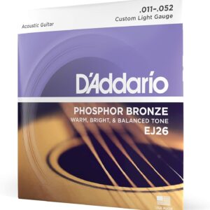 D'Addario Cuerdas Guitarra Acustica - Cuerdas de Guitarra - Cuerdas de Guitarra Acustica - EJ26 - Luz Personalizada, 11-52 - 1-Paquete, 1-Pack, Custom Light, 11-52