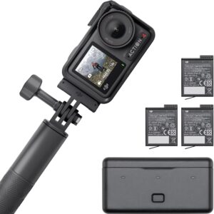 DJI Osmo Action 4 Pack Aventura: cámara deportiva 4K/120fps con sensor de 1/1.3pulgadas, D-Log M y 10 bits, campo de visión ultraamplio de 155º, hasta 7.5h con 3 baterías adicionales para grabar vlogs