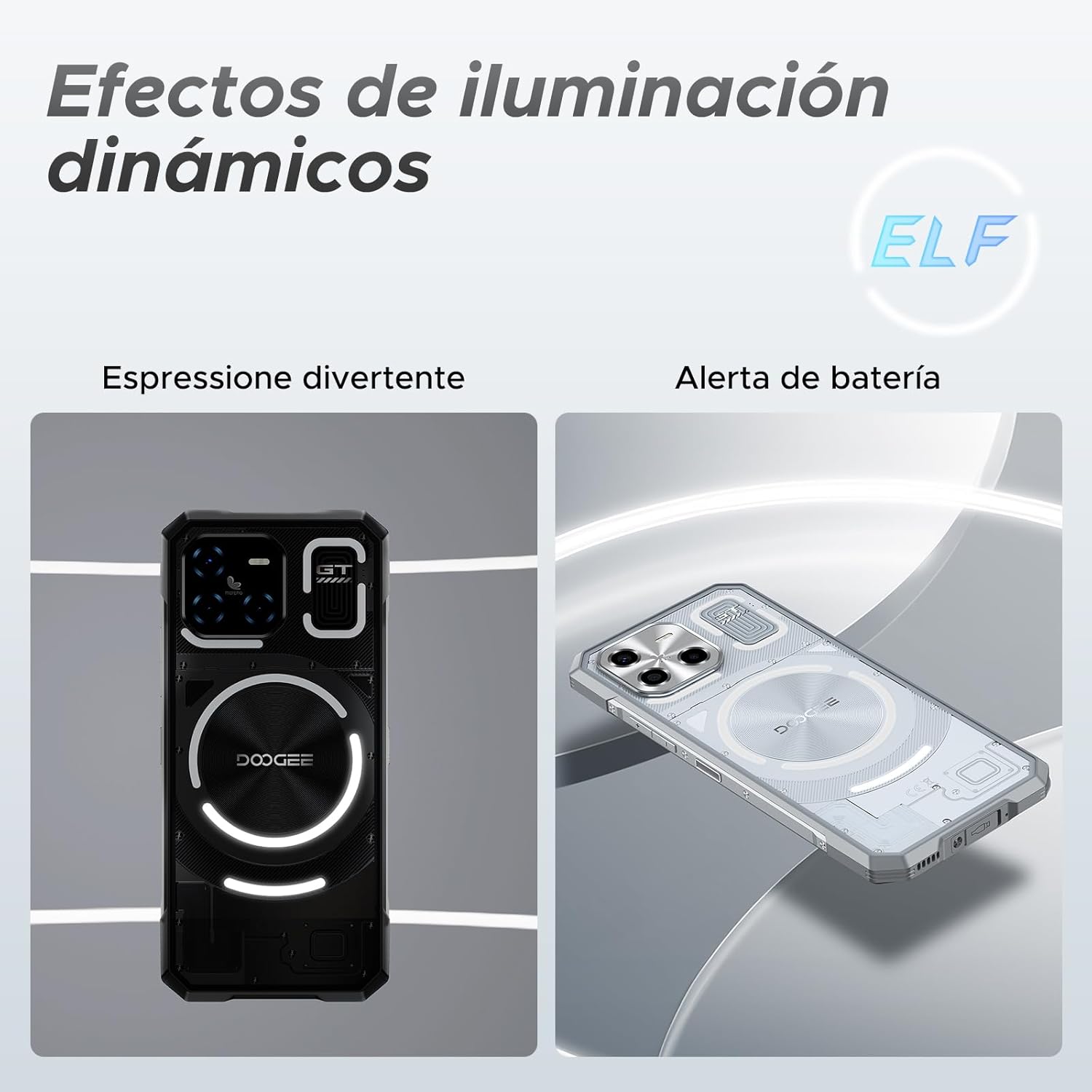 DOOGEE Blade GT 5G Movil Irrompible, Efecto de Luz LED, MTK7050 de 6 NM, 32GB+256GB/2TB,120Hz 6.72'' FHD+, 2025 Telefono Rugerizado Android 14, 48MP+20MP, NFC/Desbloqueo Facial/Huella Dactilar/ WIFI6 - 2