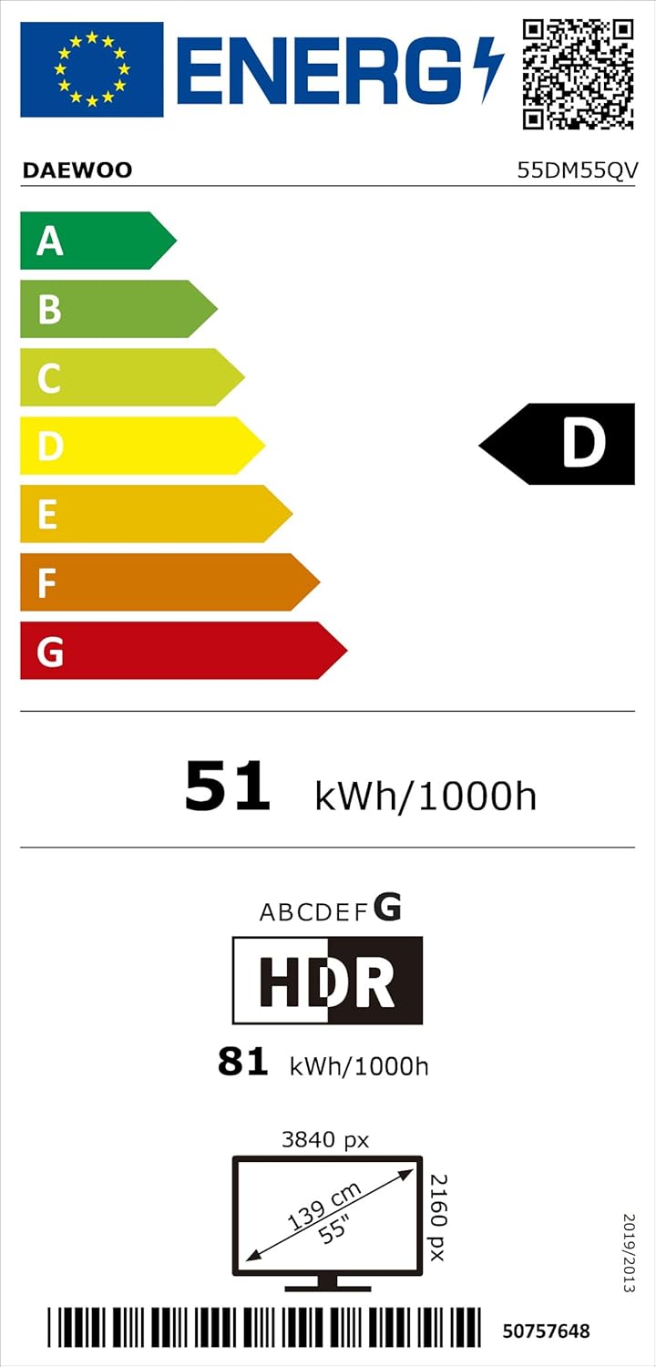 Daewoo 55DM55QV QLED Smart TV 55 Pulgadas 4K Ultra HD HDR, Televisor con Dolby Vision & Dolby Atmos, Compatible con Alexa, Diseño sin Marcos, Peana Lateral - 4