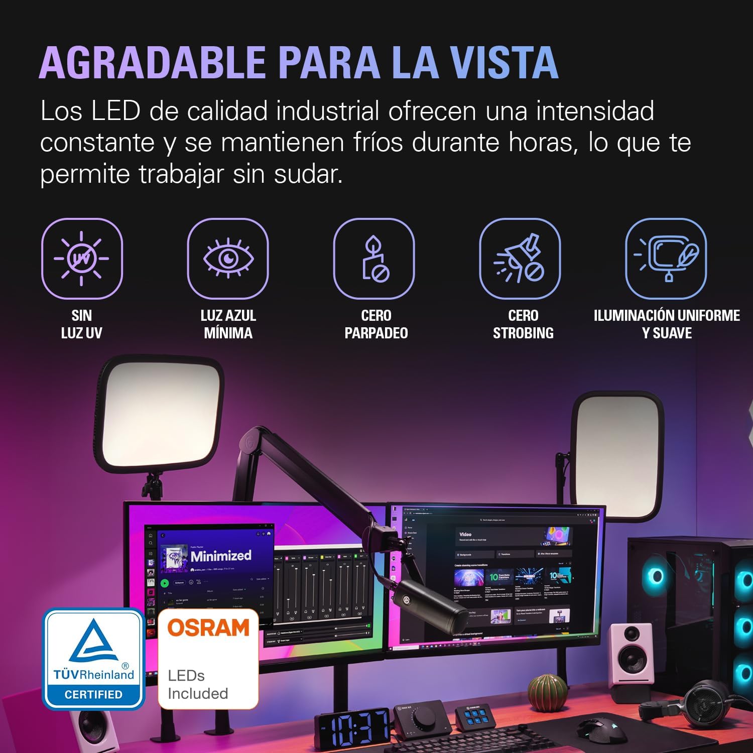 Elgato Key Light - Luz profesional de estudio de 2800 lúmenes, con soporte de escritorio para streaming, grabación y videoconferencia, temperatura y brillo ajustables con app en Mac, PC, iOS, Android - 4