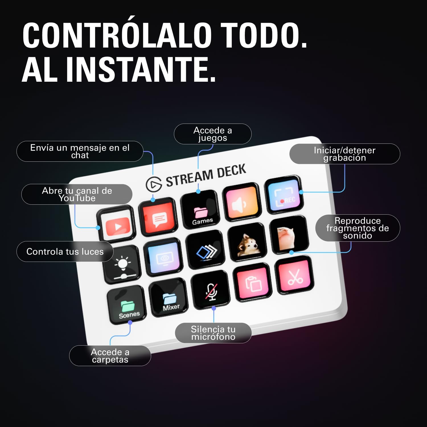 Elgato Stream Deck MK.2 White – Controlador de estudio, 15 teclas macro, activa acciones en apps y software como OBS, Twitch, YouTube y otros, funciona en Mac y PC - 6
