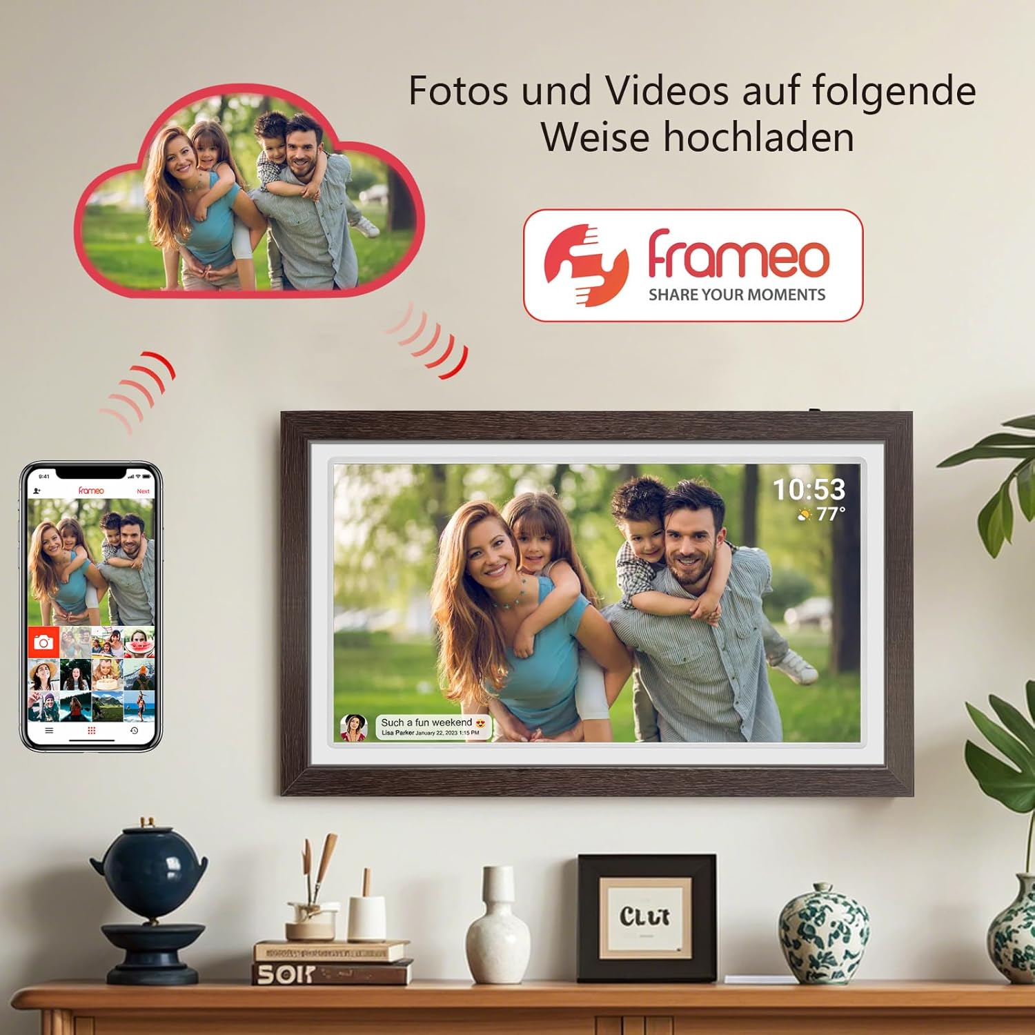 Frameo Marco de fotos digital de 21,5 pulgadas con pantalla táctil LCD IPS 1920 x 1080, WiFi dual para compartir momentos a través de la aplicación Frameo, 32 GB de memoria, ampliable vía USB/tarjeta - 2