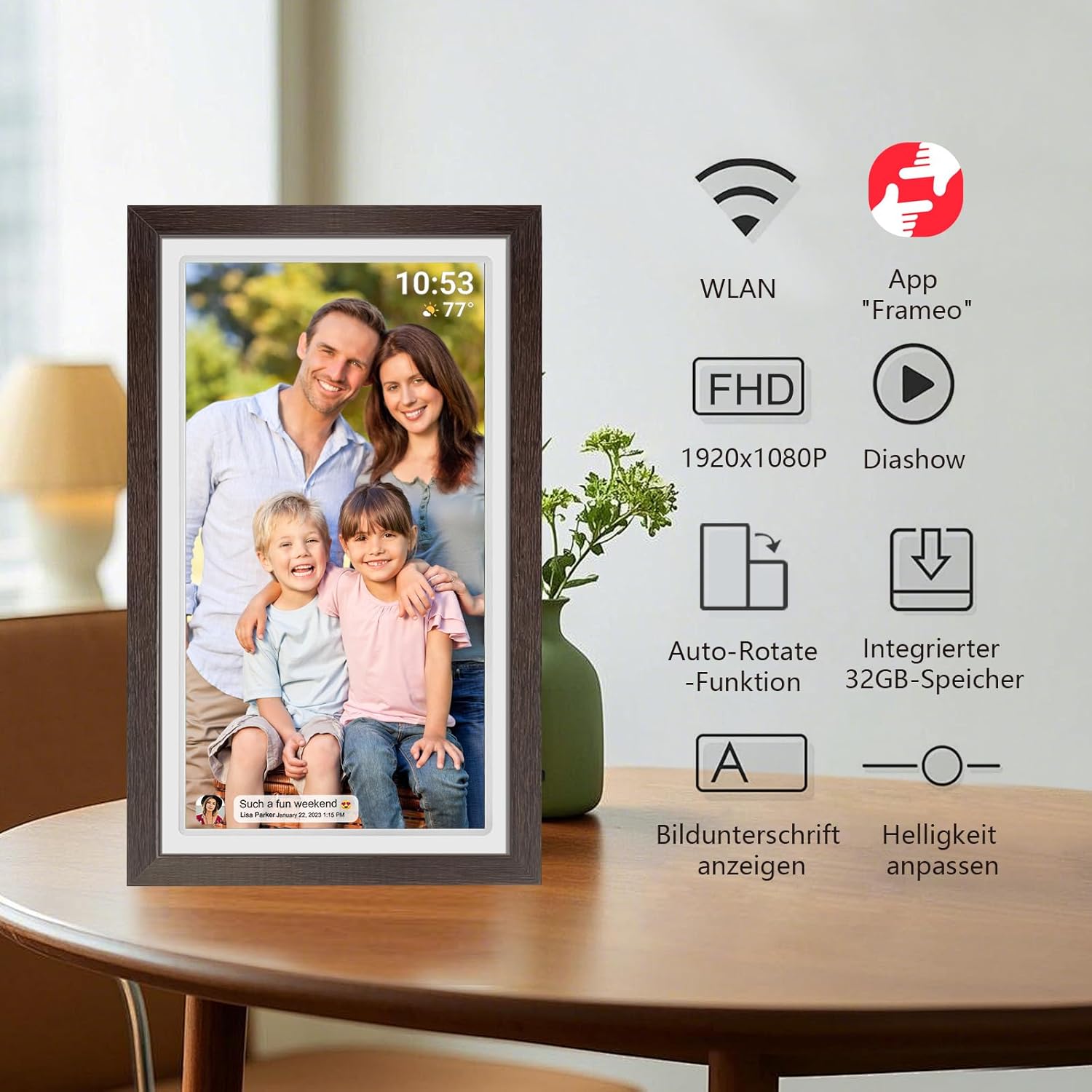 Frameo Marco de fotos digital de 21,5 pulgadas con pantalla táctil LCD IPS 1920 x 1080, WiFi dual para compartir momentos a través de la aplicación Frameo, 32 GB de memoria, ampliable vía USB/tarjeta - 3