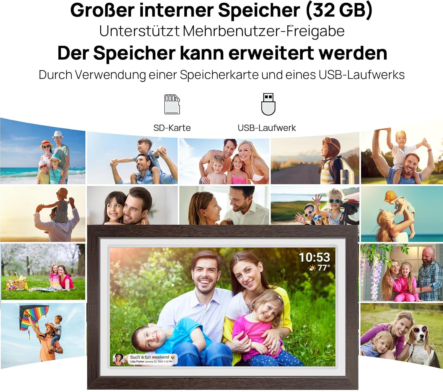 Frameo Marco de fotos digital de 21,5 pulgadas con pantalla táctil LCD IPS 1920 x 1080, WiFi dual para compartir momentos a través de la aplicación Frameo, 32 GB de memoria, ampliable vía USB/tarjeta - 4