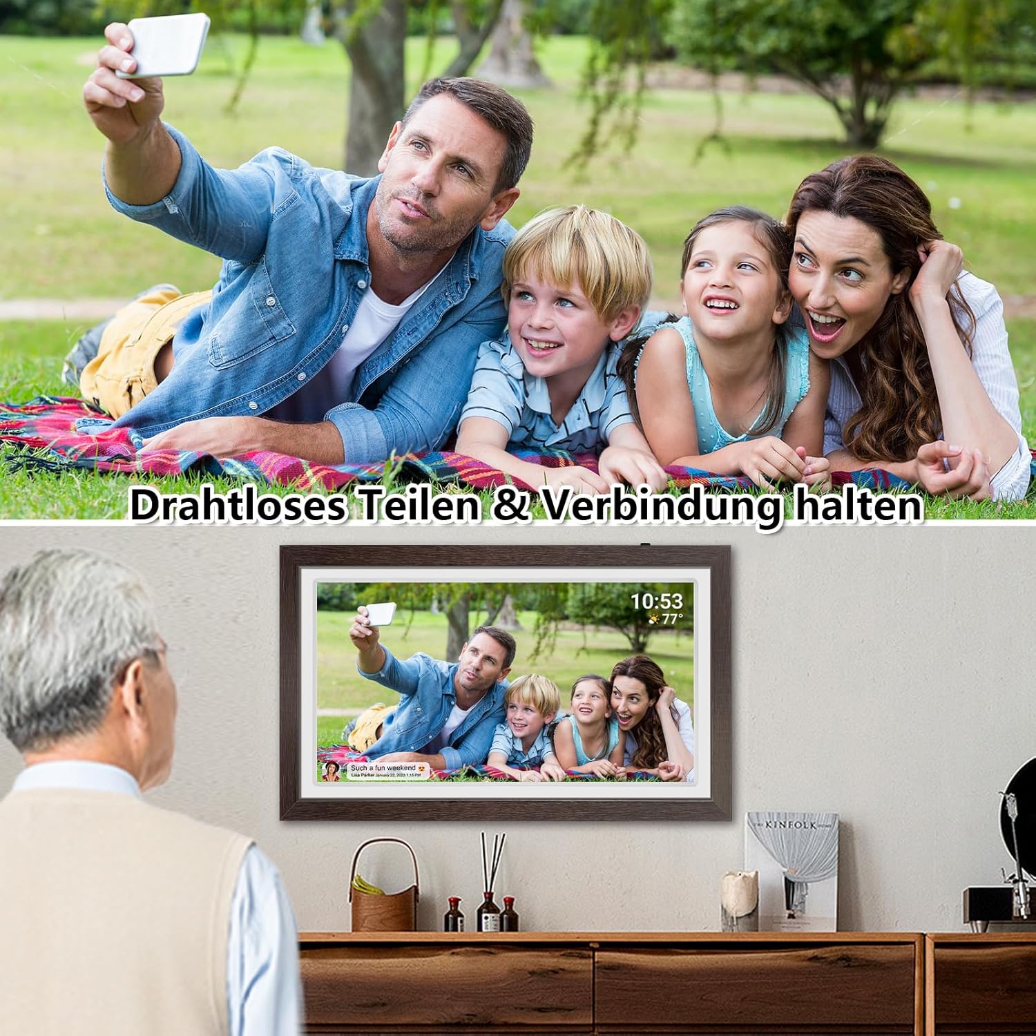 Frameo Marco de fotos digital de 21,5 pulgadas con pantalla táctil LCD IPS 1920 x 1080, WiFi dual para compartir momentos a través de la aplicación Frameo, 32 GB de memoria, ampliable vía USB/tarjeta - 6