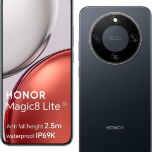 HONOR Magic8 Lite 5G Smartphone, Cámara con IA de 108 MP, Batería de 7330 mAh, 8 GB RAM y 256GB, 6,79" 120 Hz 6000 nits, Snapdragon 6 Gen 4, Resistencia a Caídas de 2,5M, IP69K IP68, Negro