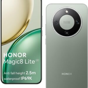 HONOR Magic8 Lite 5G Smartphone, Cámara con IA de 108 MP, Batería de 7330 mAh, 8 GB RAM y 256GB, 6,79" 120 Hz 6000 nits, Snapdragon 6 Gen 4, Resistencia a Caídas de 2,5M, IP69K IP68, Verde