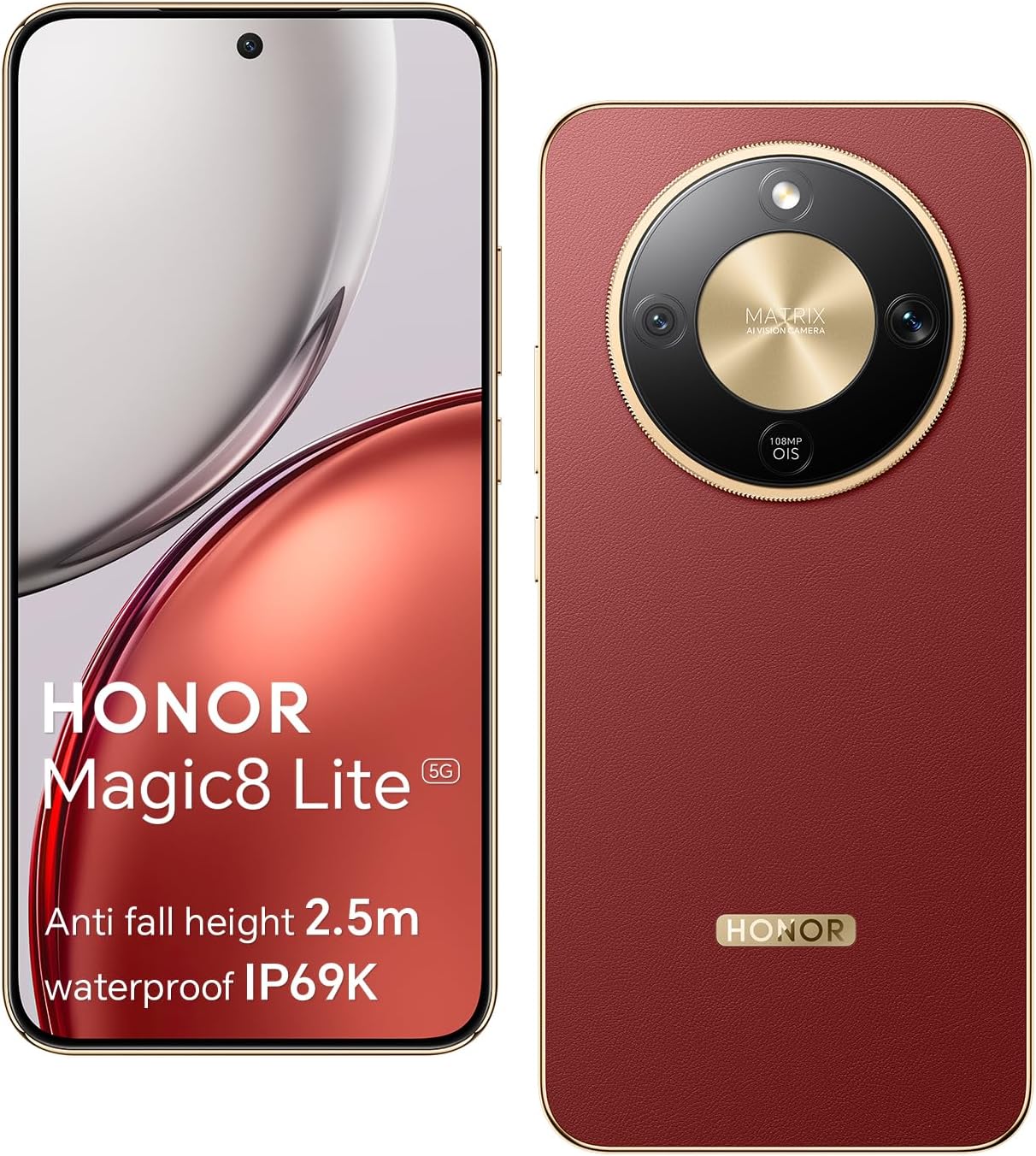 Honor Magic8 Lite 5G Smartphone, Cámara con IA de 108 MP, Batería de 7330 mAh, 8 GB RAM y 512 GB, 6,79" 120 Hz 6000 nits, Snapdragon 6 Gen 4, Resistencia a Caídas de 2,5M, IP69K IP68, Marrón Rojizo - 1