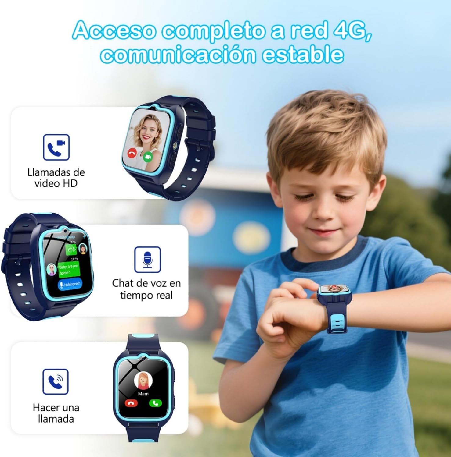 IOWODO 4G Reloj Inteligente Niño, Smartwatch Niños con GPS y Llamadas, Videollamadas,SOS,Linterna LED,Modo Clase,Juegos,Cámara, IP68 Impermeable, Regalo y Juguete para Niñas y Niños - 3