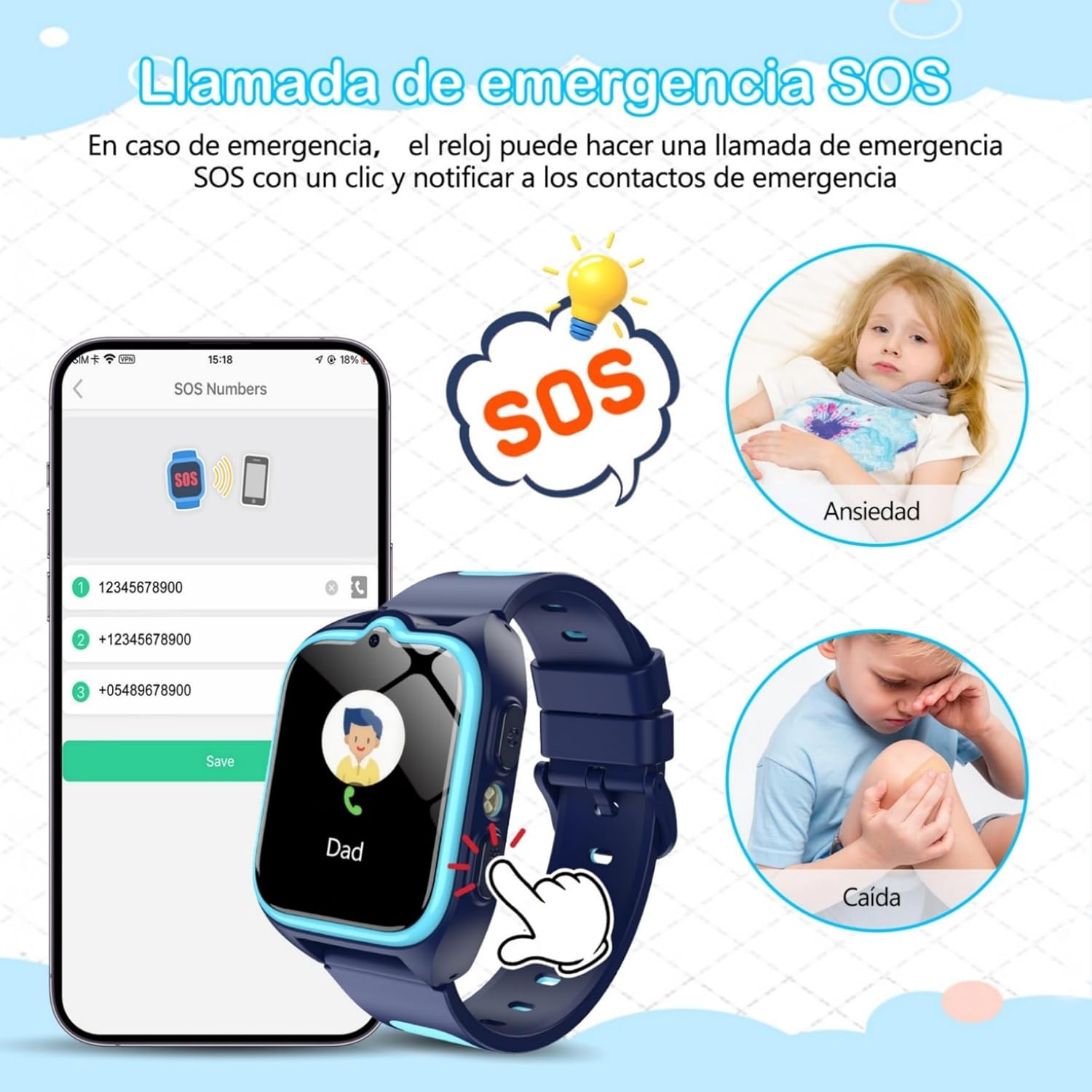 IOWODO 4G Reloj Inteligente Niño, Smartwatch Niños con GPS y Llamadas, Videollamadas,SOS,Linterna LED,Modo Clase,Juegos,Cámara, IP68 Impermeable, Regalo y Juguete para Niñas y Niños - 4