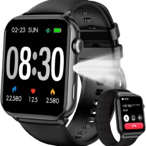 IOWODO Reloj Inteligente Hombre Mujer, Smartwatch Hombre con Linterna, 1.91" Reloj Inteligente con Llamadas, 2 Correas, Monitor Cardíaco 24h/SpO2/Sueño, IP68 Impermeable Smartwatch para Android iOS