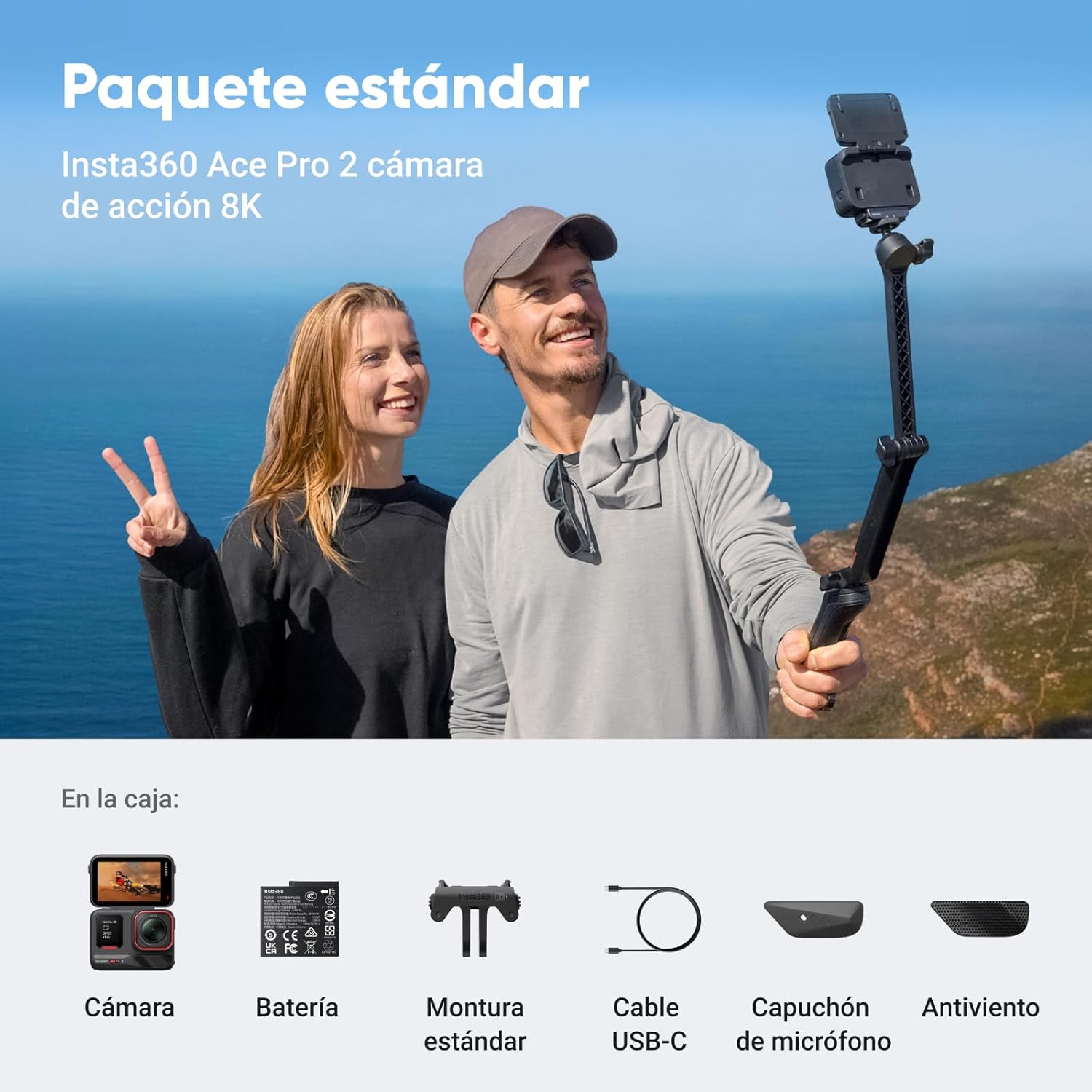 Insta360 Ace Pro 2 Paquete Estándar - Cámara de acción 8K Impermeable co-diseñada con Leica, Sensor de 1/1,3", Dual Chip IA, excelente en Baja luz, Audio Superior, Pantalla abatible y edición por IA - 2