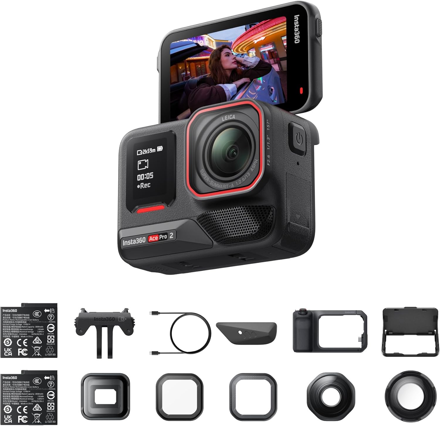 Insta360 Ace Pro 2 Paquete definitivo de Video – Cámara 8K Impermeable 1/1.3", Paquete empuñadura Xplorer Pro, Lente cinematográfica, de acercamiento y Ultra-Gran Angular, filtros Niebla Estrella - 1