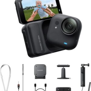 Insta360 GO Ultra Paquete de creador Negro Medianoche - Pequeña cámara 4K Manos Libres, Ligera y Portable, Excelencia con Poca luz, Montaje polivalente, FlowState, 200 min de batería, Impermeable 10m