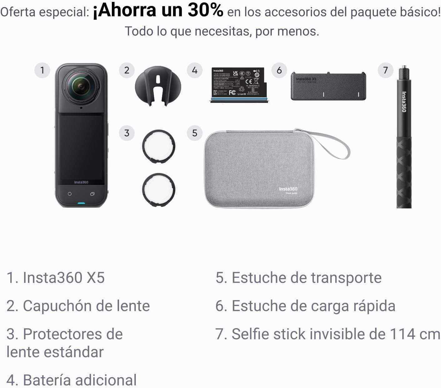 Insta360 X5 Paquete Esencial - Cámara 8K 360º Impermeable, líder con Poca luz, Efecto Selfie Stick Invisible, Lente Dura y reemplazable, batería de 3h, antiviento Incorporado, estabilización - 2