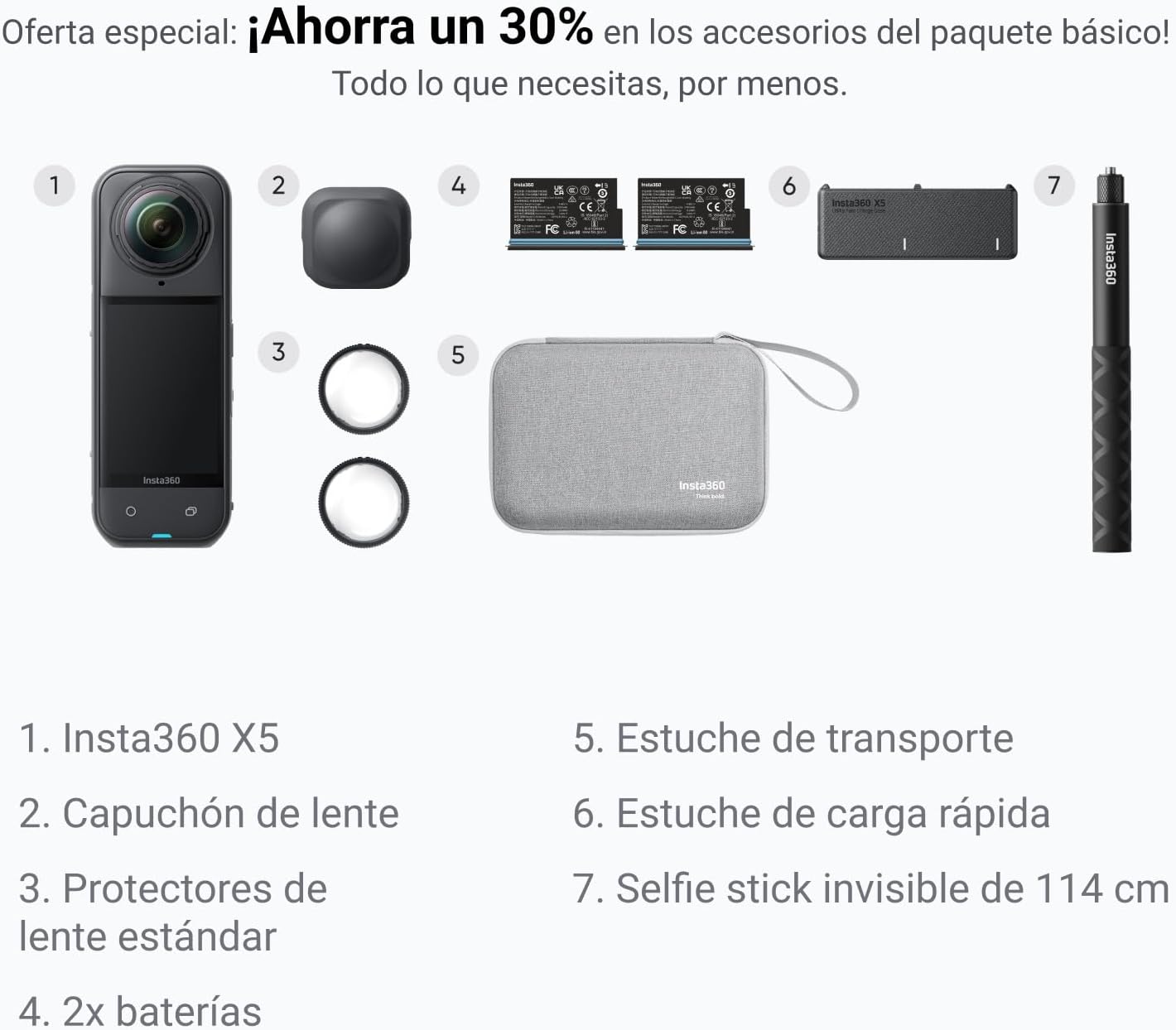 Insta360 X5 Paquete Esencial - Cámara 8K 360º Impermeable, líder con Poca luz, Efecto Selfie Stick Invisible, Lente Dura y reemplazable, batería de 3h, antiviento Incorporado, estabilización - 2