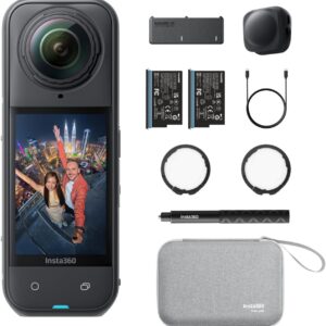 Insta360 X5 Paquete Esencial - Cámara 8K 360º Impermeable, líder con Poca luz, Efecto Selfie Stick Invisible, Lente Dura y reemplazable, batería de 3h, antiviento Incorporado, estabilización
