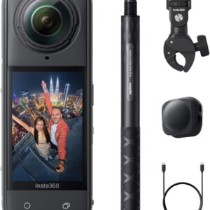 Insta360 X5 Paquete Motero - Cámara 8K 360° Impermeable, Lente Dura y reemplazable, batería de 3 Horas, Audio Claro, estabilización, Efecto Selfie Stick Invisible, líder con Poca luz