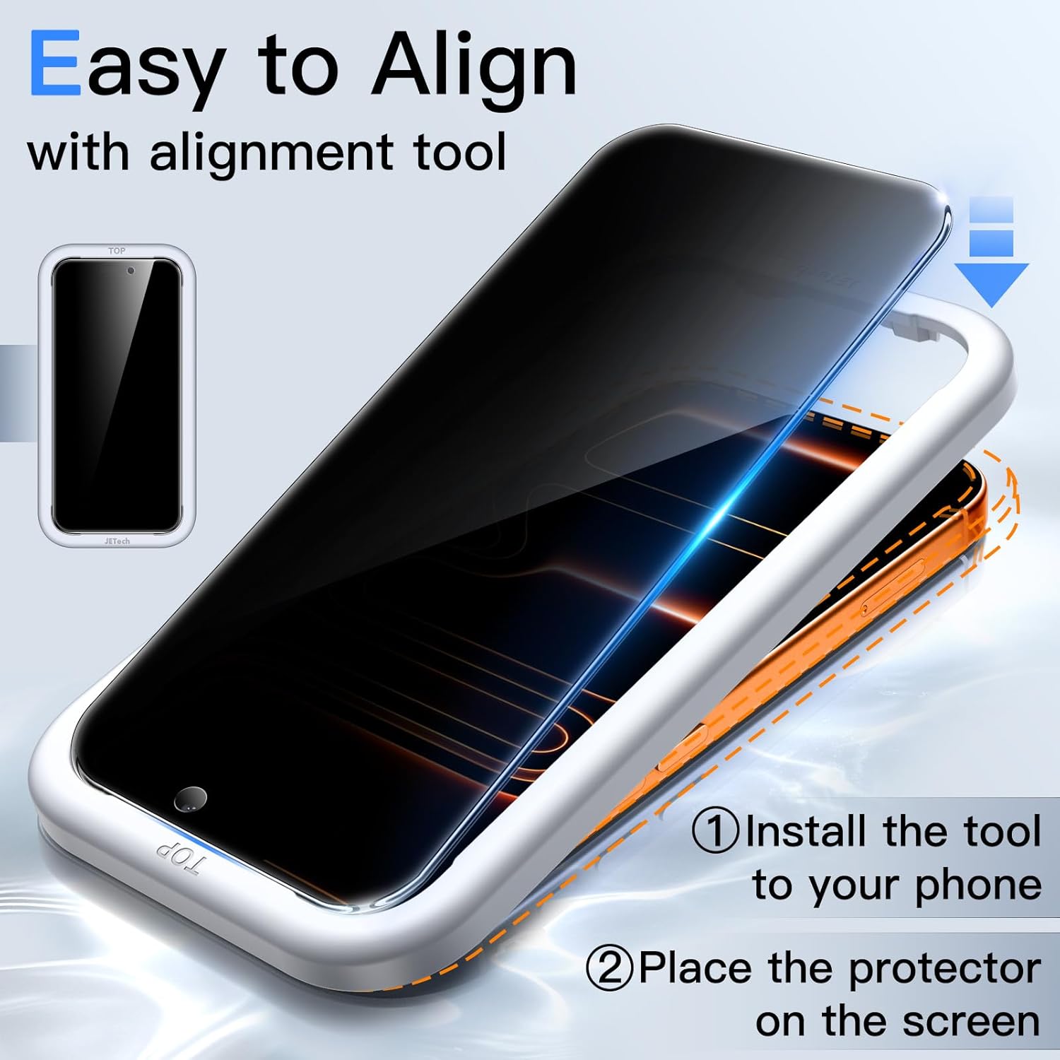 JETech Protector Pantalla de Privacidad para iPhone 17 Pro Max 6,9 Pulgadas, Antiespia Cristal Vidrio Templado con Marco de Instalación Fácil, 2 Unidades - 4