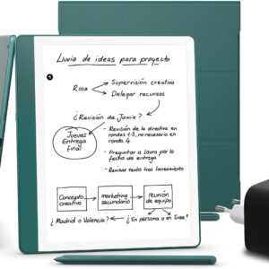 Kindle Scribe (versión 2024) de 64 GB, una funda basada en plantas de Amazon y un adaptador de corriente Amazon Powerfast de 9 W