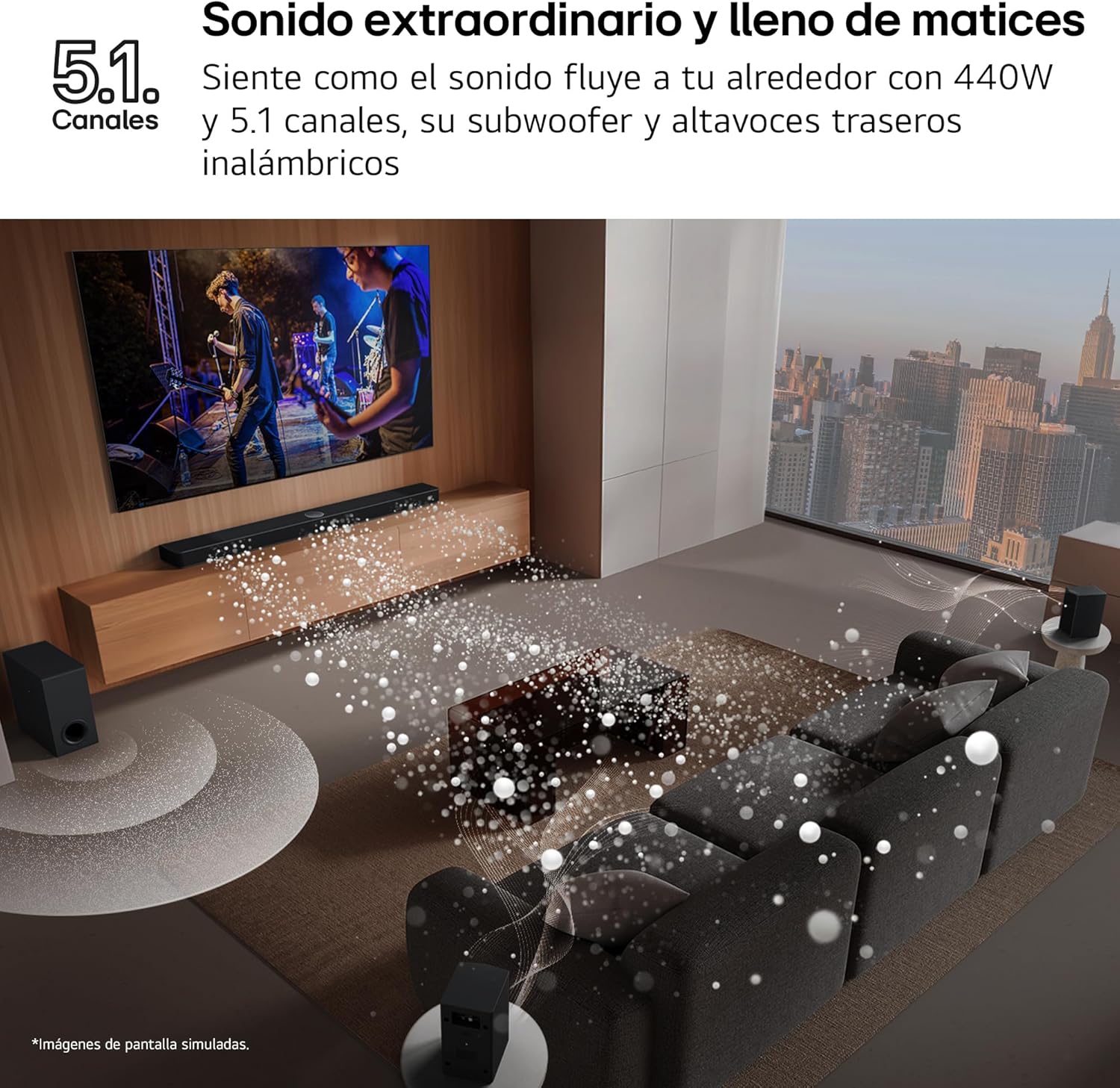 LG DS60TR - Barra de Sonido, Bluetooth, 440W, 5.1 Canales con Subwoofer, Altavoces Traseros, Dolby Digital, DTS Digital Surround, Negro - 5