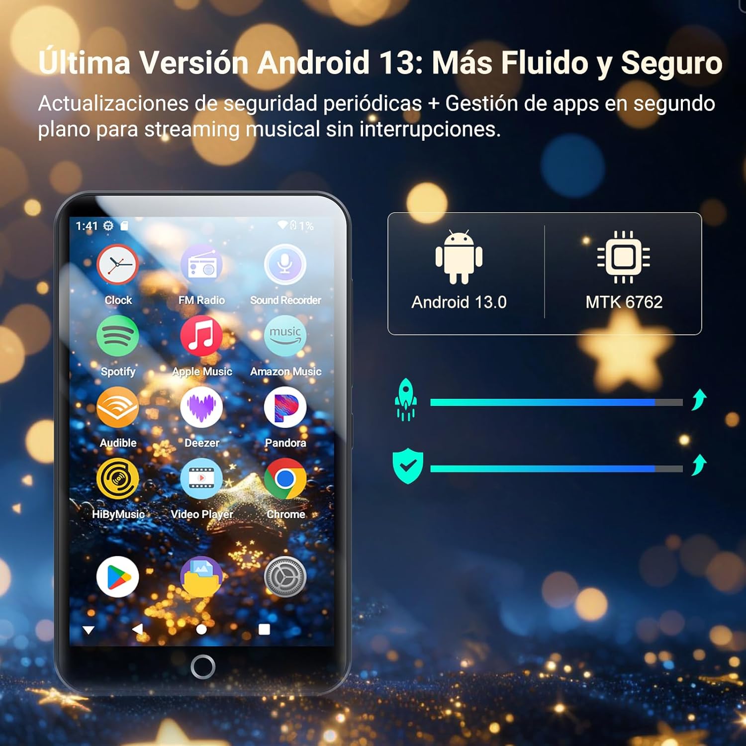MECHEN Reproductor MP3 Android 13 con Bluetooth WiFi, 3GB RAM + 32GB ROM, 4" Pantalla Táctil, Radio FM, Spotify, Deezer, Audible, Música sin Móvil (H10 Lite) - 3