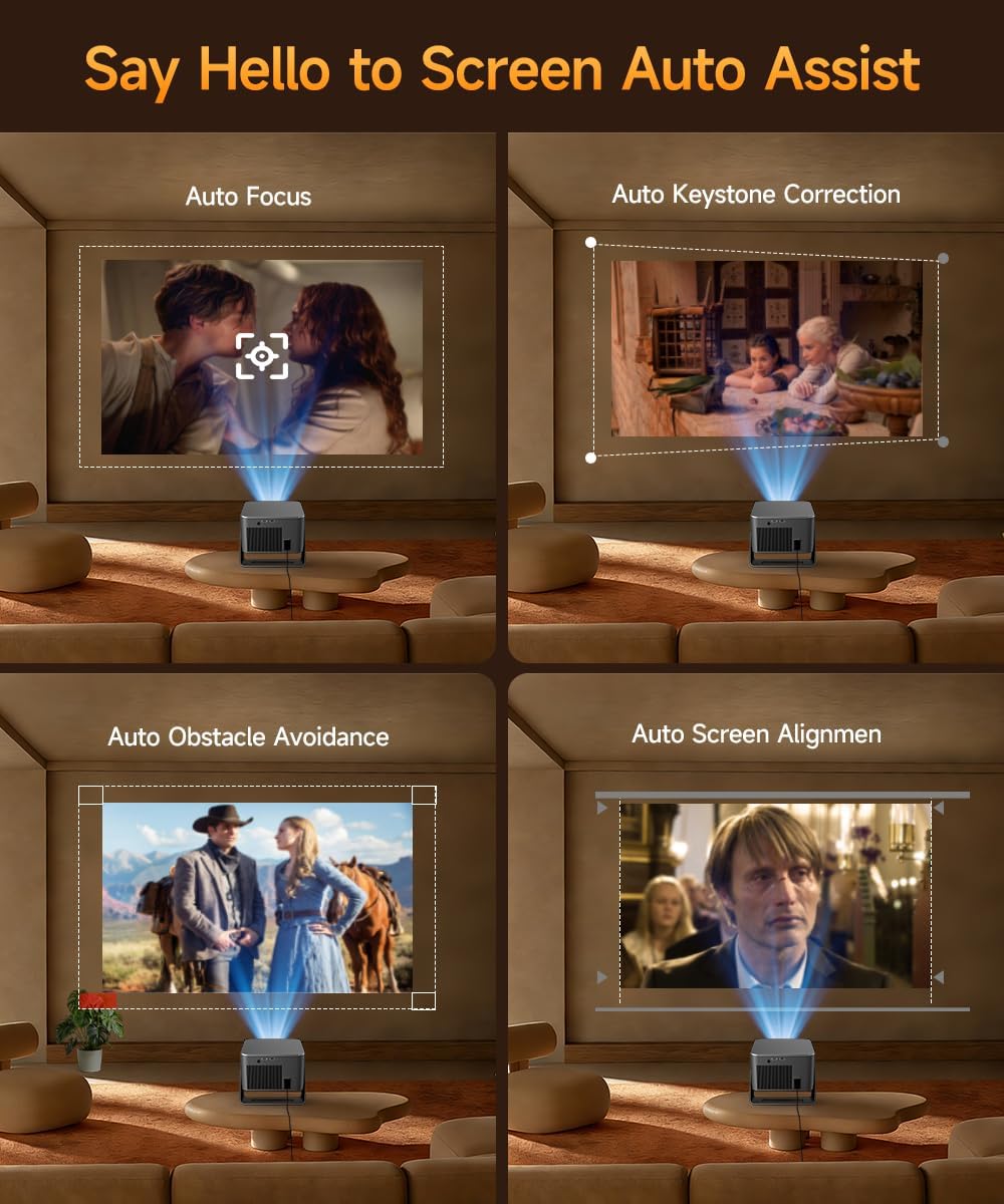Magcubic Mini Proyector Portátil, Native 1080P, 4K 8K Soporte Android 14, WiFi 6 Bluetooth 5.4, 600 ANSI Lúmenes, Enfoque Automático, Rotación 180°, Altavoz 12W, Cine en Casa y Exterior HY350max - 5