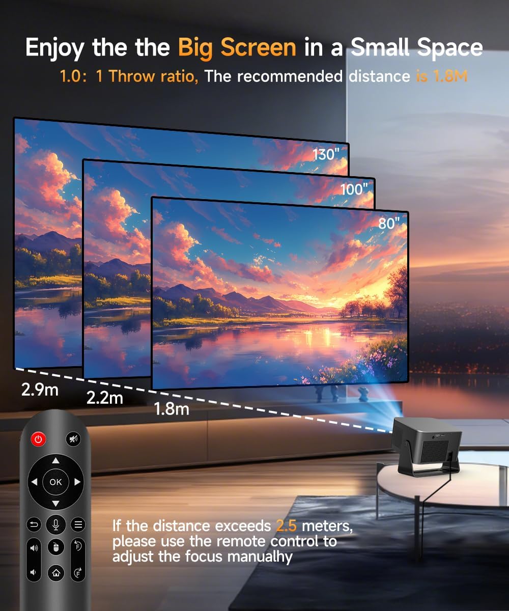 Magcubic Mini Proyector Portátil, Native 1080P, 4K 8K Soporte Android 14, WiFi 6 Bluetooth 5.4, 600 ANSI Lúmenes, Enfoque Automático, Rotación 180°, Altavoz 12W, Cine en Casa y Exterior HY350max - 6