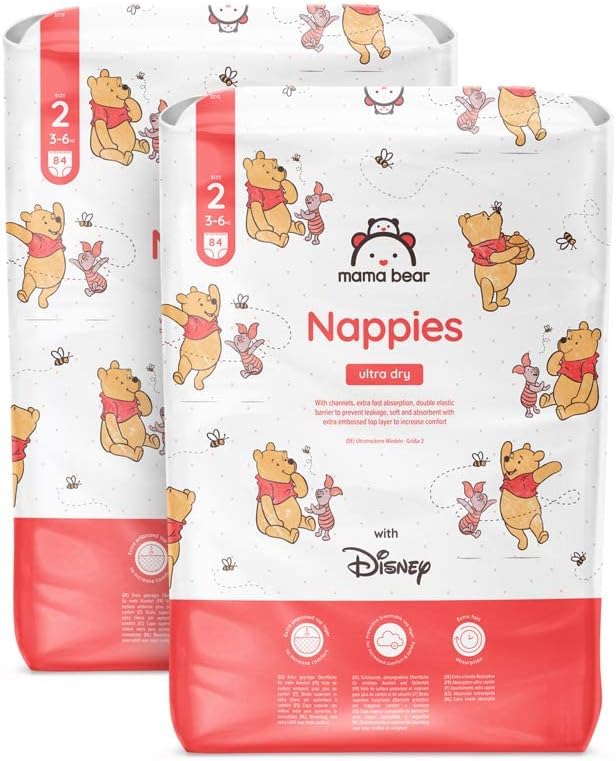 Marca Amazon - Mama Bear Disney pañales ultrasecos, Talla 2 (3-6 kg) , Blanco, 168 Unidad, 2 Paquetes de 84 - PACK MENSUAL - 1