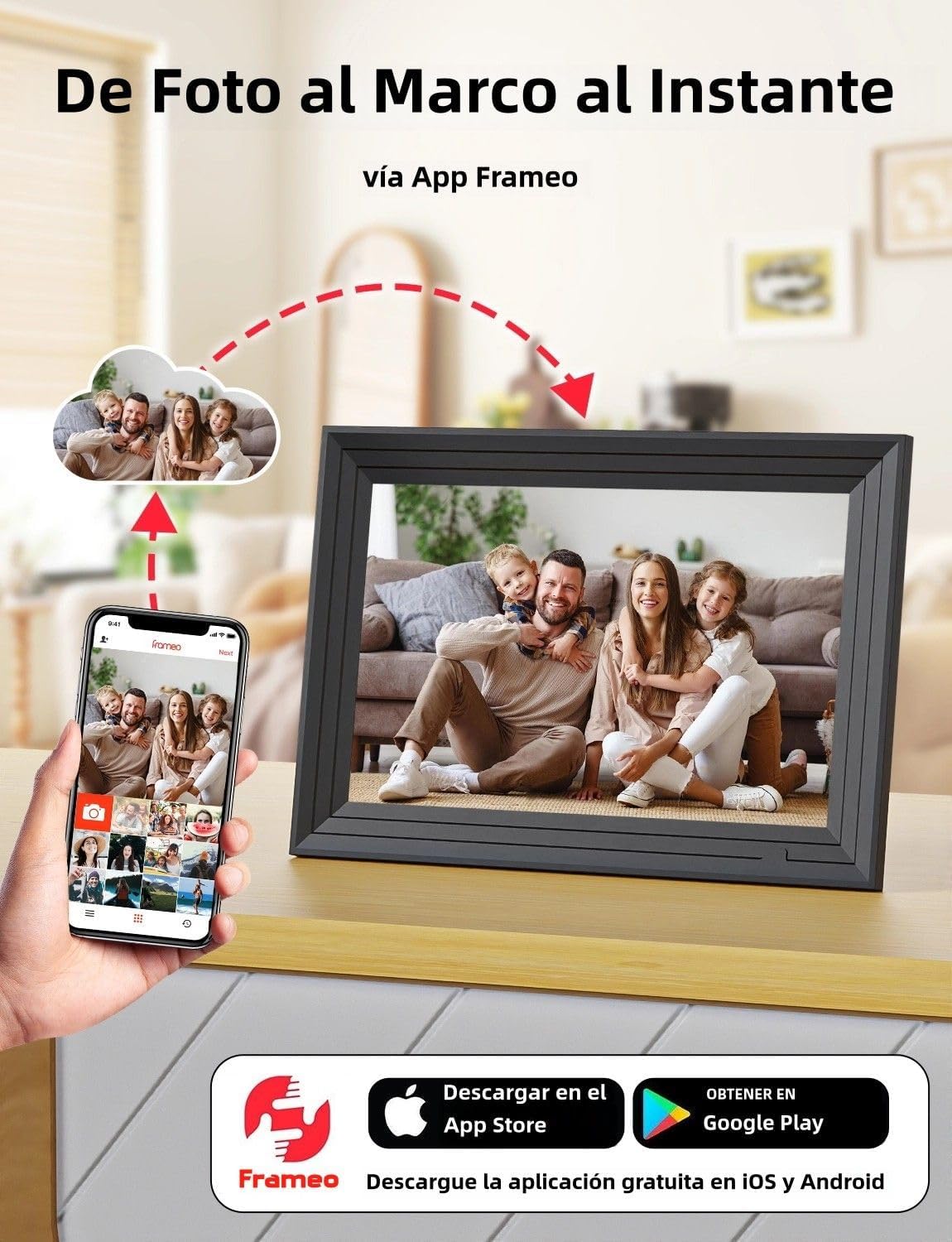 Marco de Fotos Digital WiFi Portaretratos - 10.1 Pulgadas 32GB Portafotos para Video 1280x800 IPS Porta Retrato Pantalla Táctil HD Rotación Automática Cuadro Electronic Photo Frame Luakug - 3