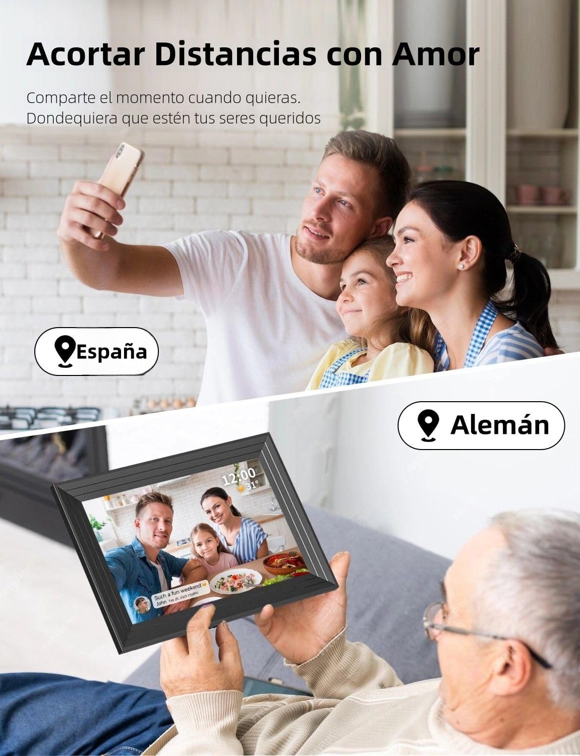 Marco de Fotos Digital WiFi Portaretratos - 10.1 Pulgadas 32GB Portafotos para Video 1280x800 IPS Porta Retrato Pantalla Táctil HD Rotación Automática Cuadro Electronic Photo Frame Luakug - 4